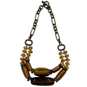 Vintage Stephen Dweck Bronze Metal Citrine Tiger Eye Necklace